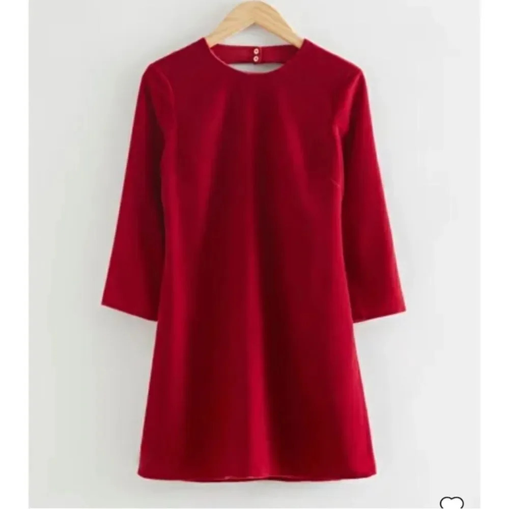 NWT & Other Stories Red Velvet A-Line Open Back Mini Party Dress size 2